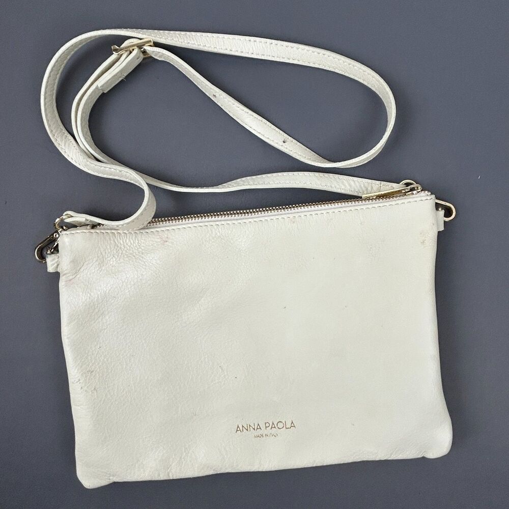 Anna Paola Italian Leather Woven Crossbody Purse Cream 11 X 7.5 - Picture 14 of 15